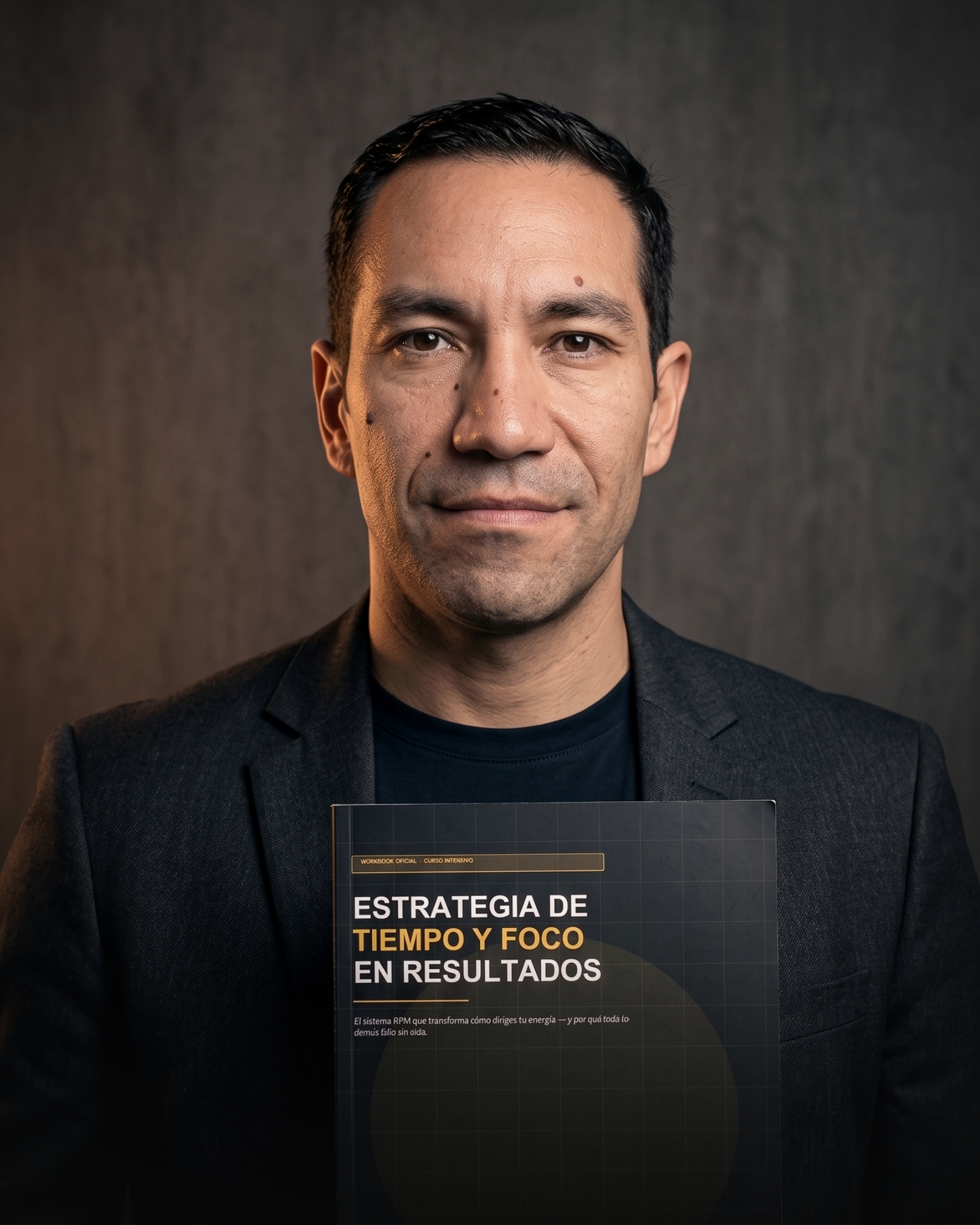 Juan Pablo Belmar con el workbook oficial de Estrategia de Tiempo y Foco en Resultados
